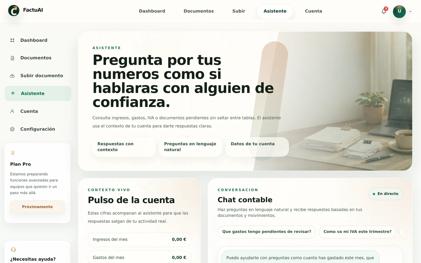 Pantalla de subida de documentos de FactuAI